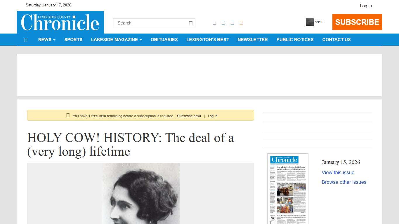 HOLY COW! HISTORY: The deal of a (very long) lifetime | Lexington County Chronicle